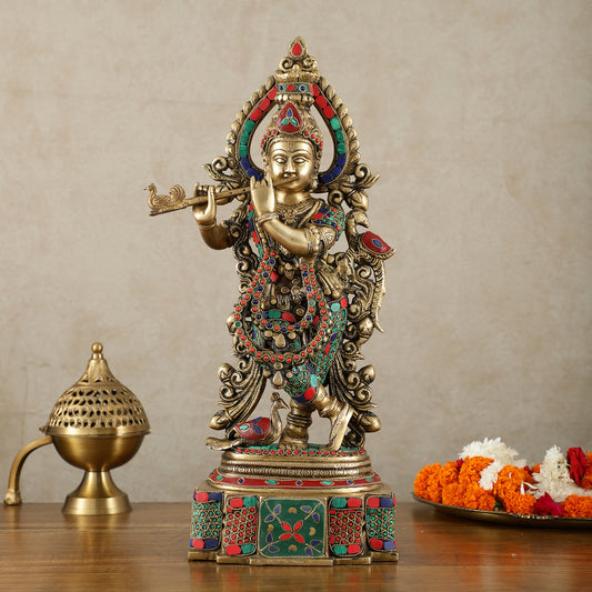 Brass Handcrafted Krishna Idol | Height 19 inch