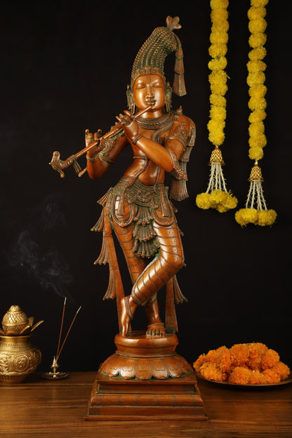 Exquisite Brass Krishna Murlidhar Idol 36"