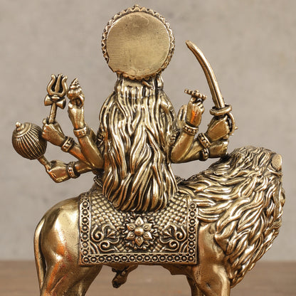 Pure Brass Superfine Durga on Lion Idol - 5 in Height