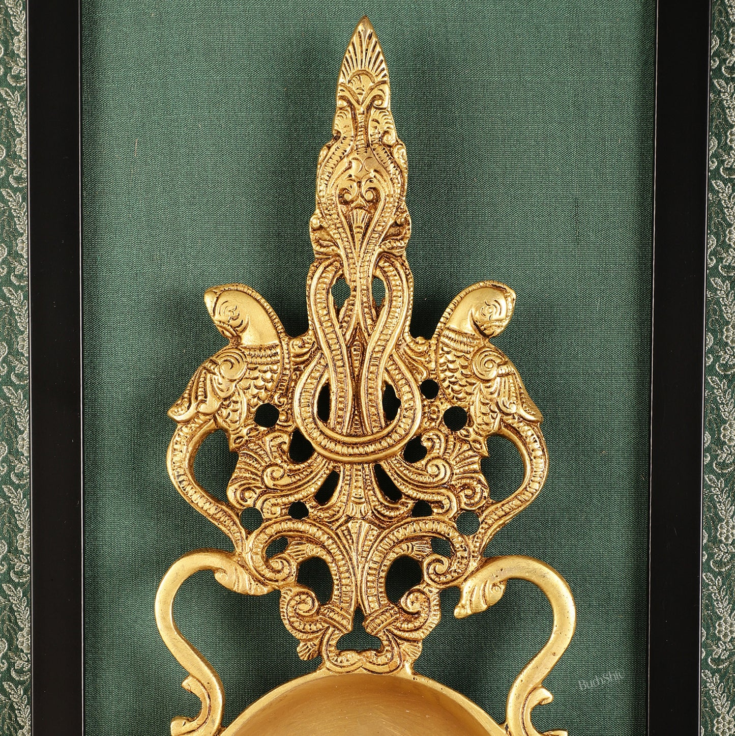 Unique Brass Diya on Wooden Frame with Premium Fabric | 18.5 Inch Wall Hanging