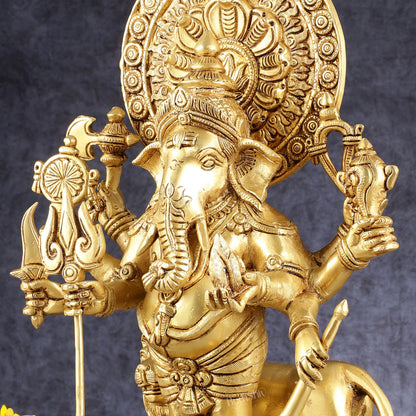 Large Brass Kana Drishti Ganesha Standing with Lion Statue | (18 inch/ 12 kgs)