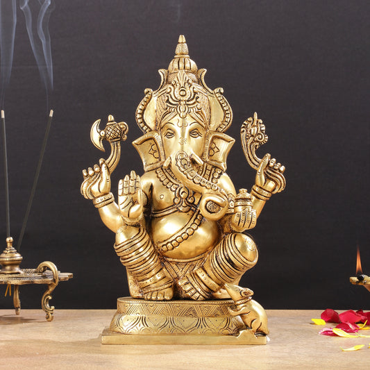 Brass Superfine Ganesha Idol - 11.5 Inch Statue