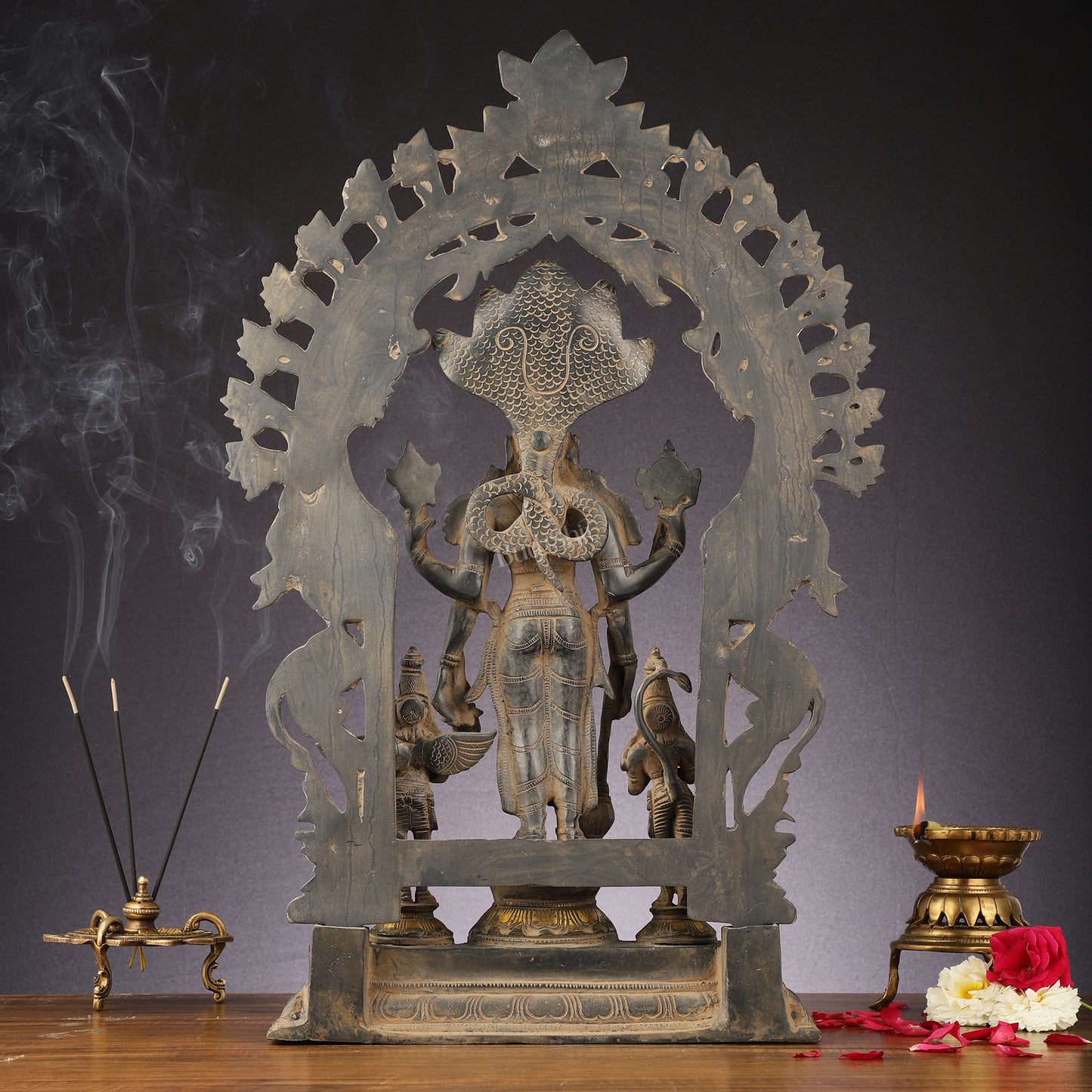 Brass Superfine Lord Vishnu with Garuda and Hanuman Idol - 24"