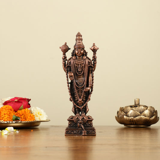 6.5" Pure Copper Tirupati Balaji Idol - Divine Statue