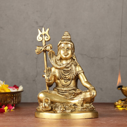 Pure Brass Sitting Lord Shiva Idol - 6"