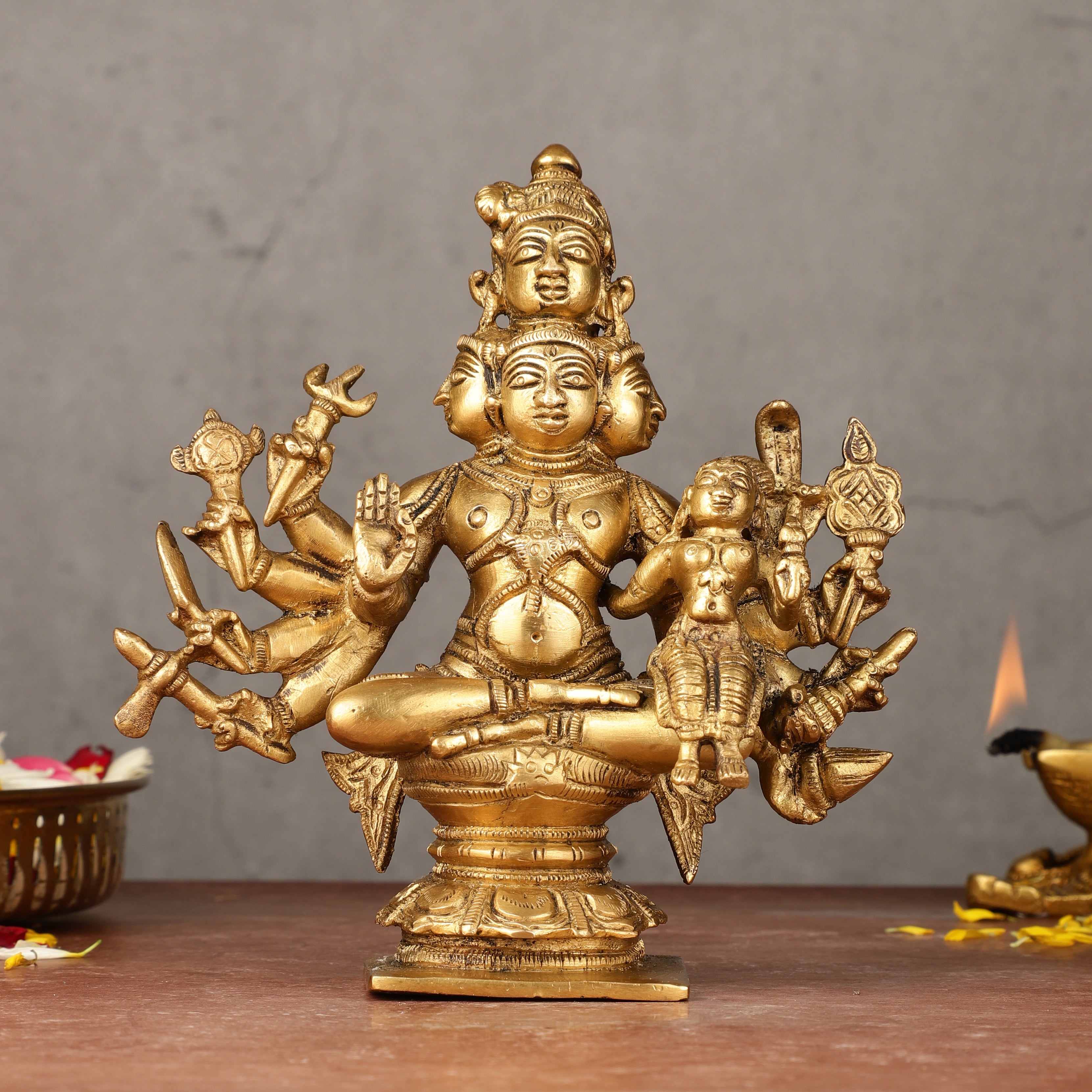 Superfine Brass Sadashiva Panchmukhi Shiva Idol - 6.5 – Budhshiv.com