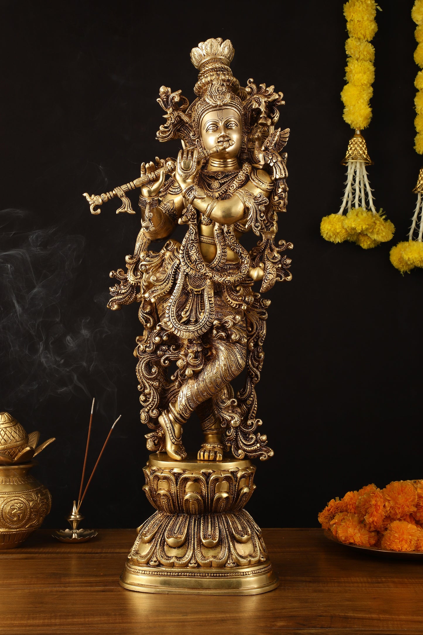 Brass Superfine Krishna Statue - 30" Height, Exquisite Craftsmanship