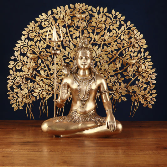 Brass Lord Shiva Statue aashirwad & Superfine Kalpavriksha Tree – Divine Decor Combo