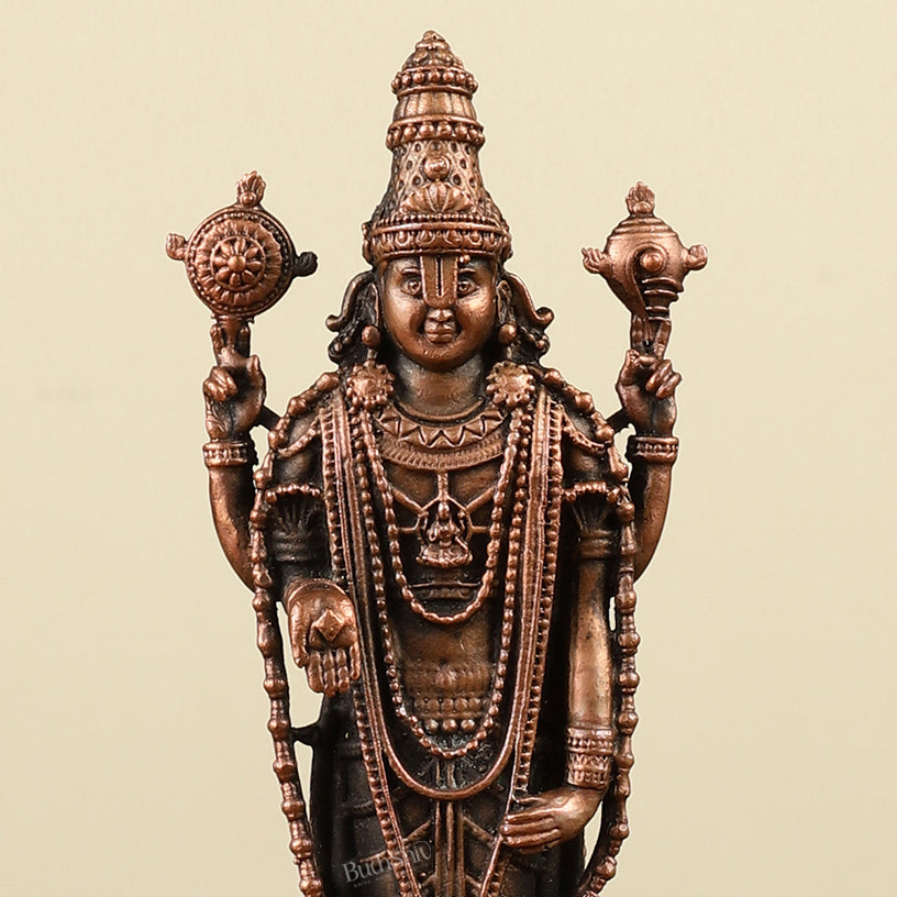 6.5" Pure Copper Tirupati Balaji Idol - Divine Statue