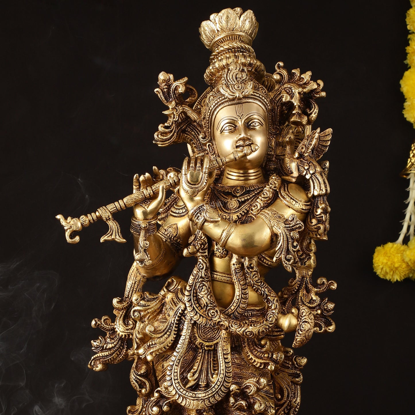 Brass Superfine Krishna Statue - 30" Height, Exquisite Craftsmanship