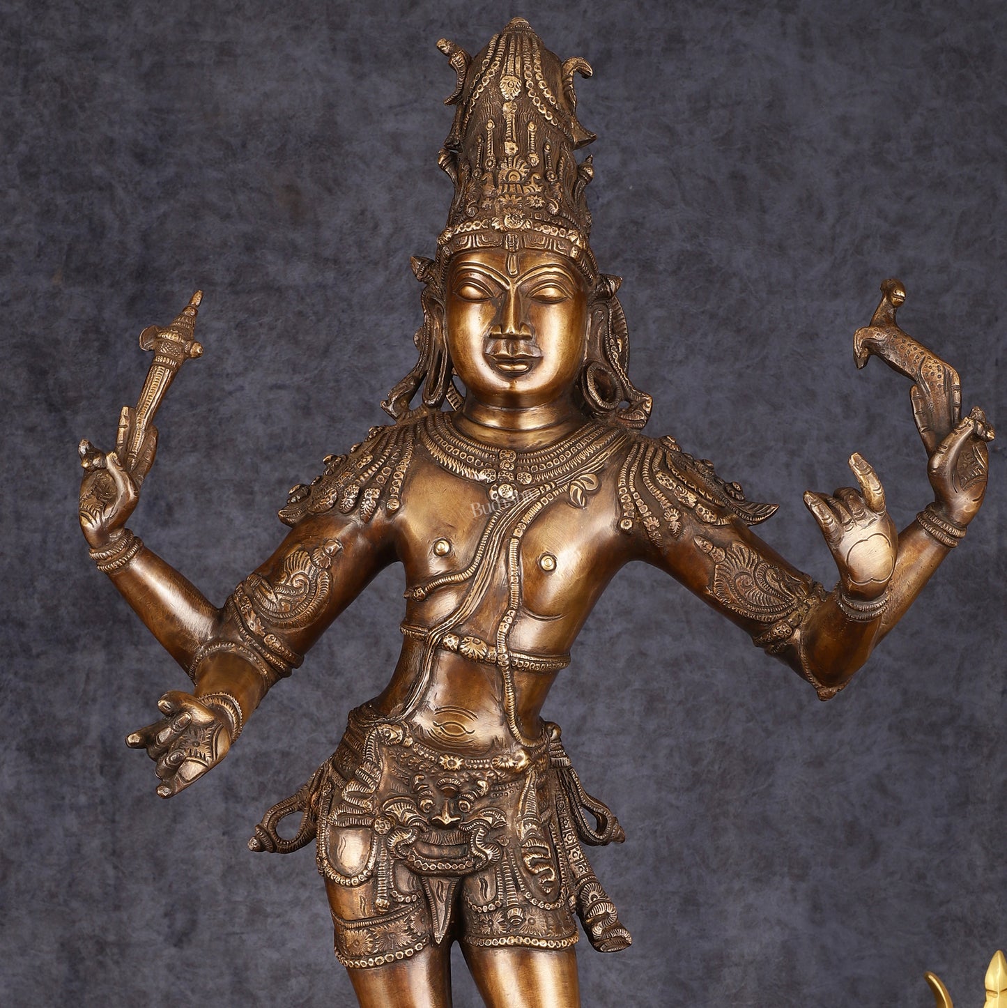 Antique Brass Handcrafted Standing Shiva as Pashupatinath Sculpture - Chola Style, 31.5"