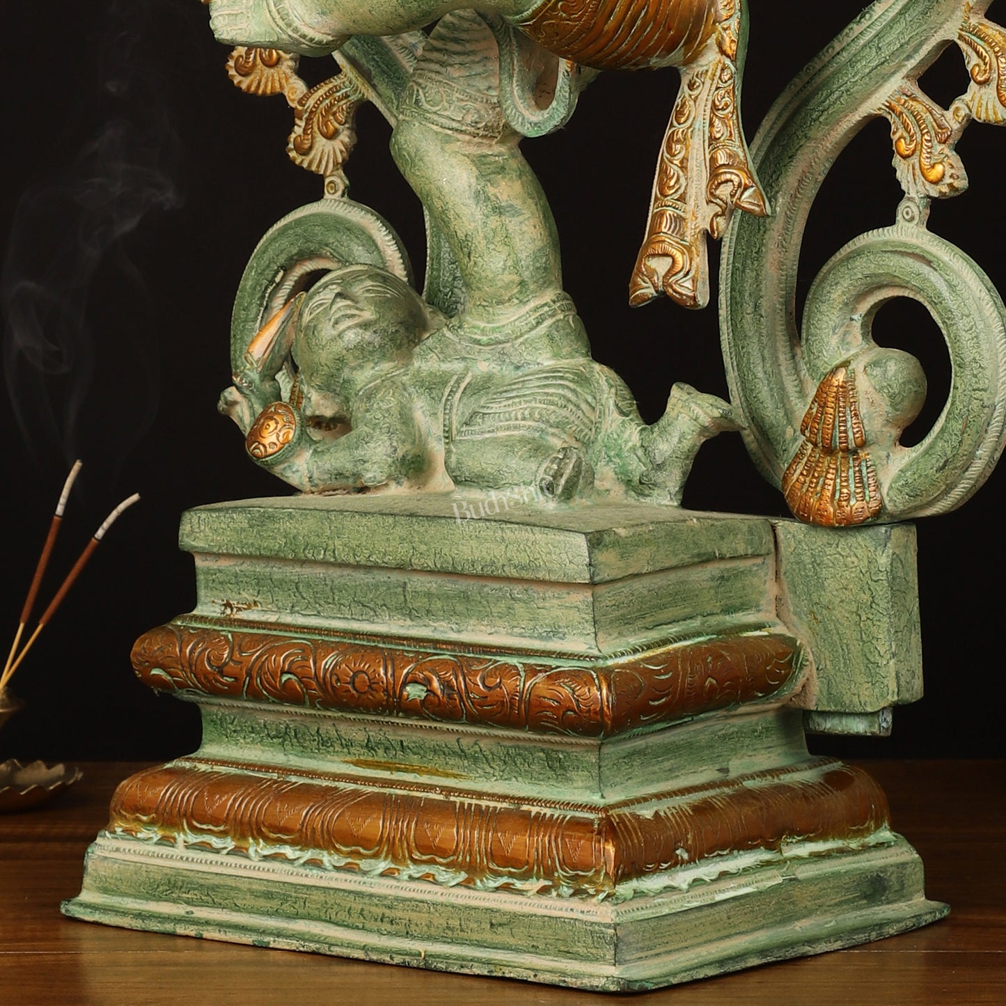 Brass Dancing Ganesha Statue - 25.5" Height, Antique Green Patina Finish