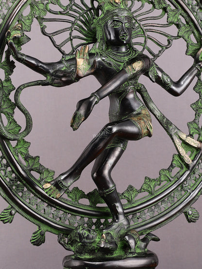 28" Superfine Brass Nataraja Statue - Golden Allure with Vintage Green and Black Touch