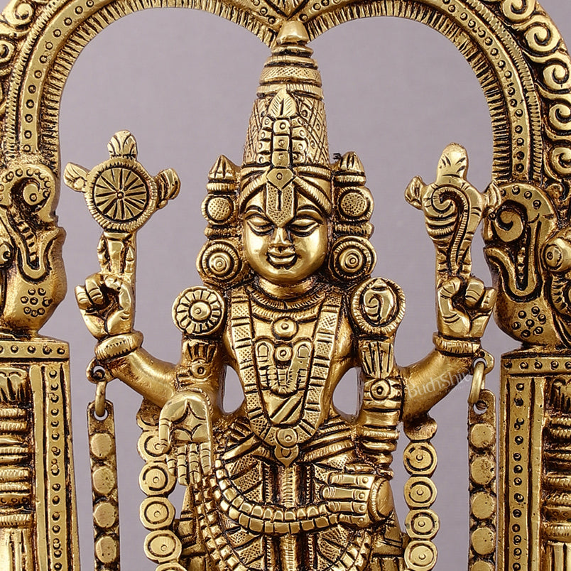 Superfine Brass Tirupati Balaji Idol with Prabhavali Frame - 12 Inch