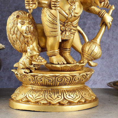 Large Brass Kana Drishti Ganesha Standing with Lion Statue | (18 inch/ 12 kgs)