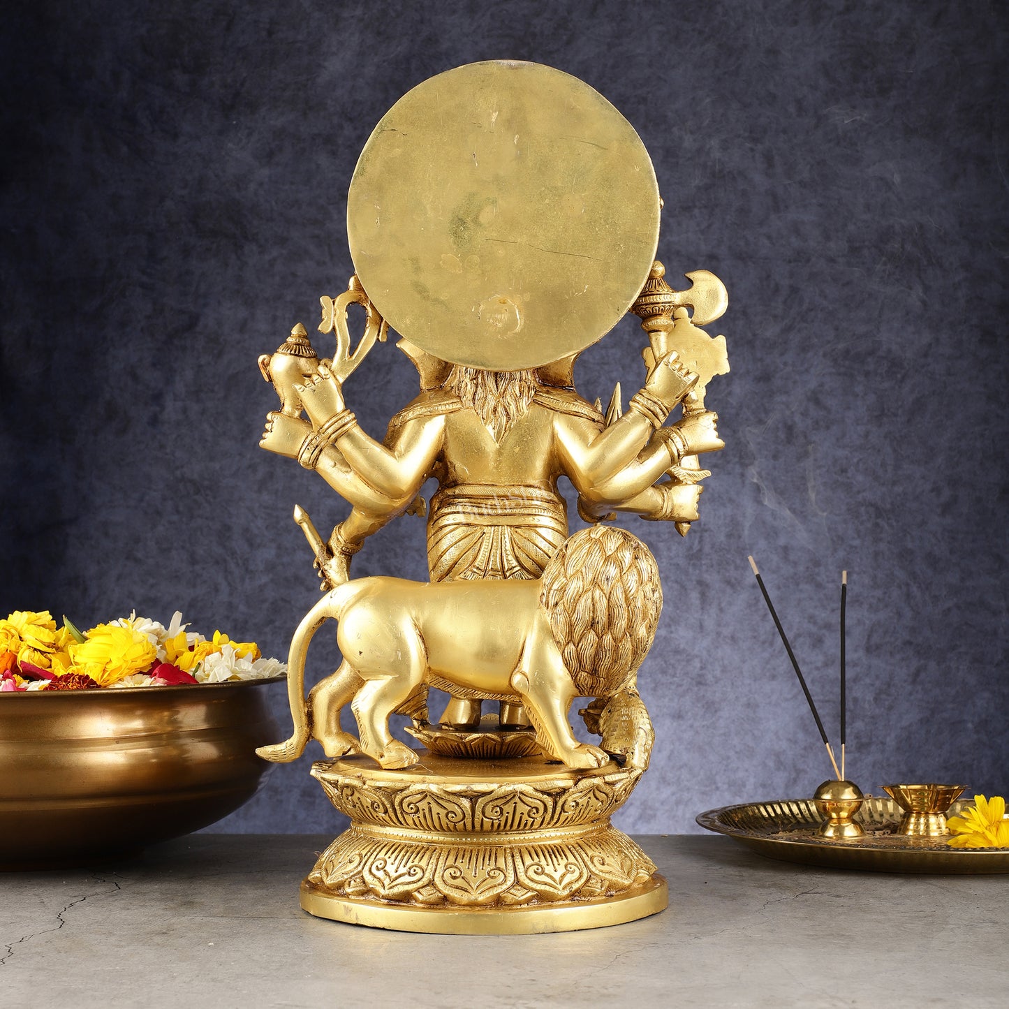 Large Brass Kana Drishti Ganesha Standing with Lion Statue | (18 inch/ 12 kgs)