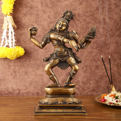 Pure Brass Dancing Shiva with Four Arms Statue - 14"