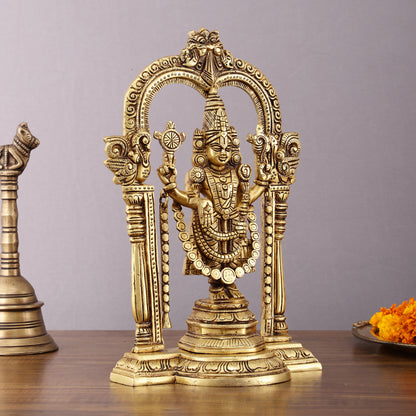 Superfine Brass Tirupati Balaji Idol with Prabhavali Frame - 12 Inch