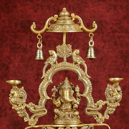 Pure Brass Lord Ganesha with multiple diyas oil lamps large