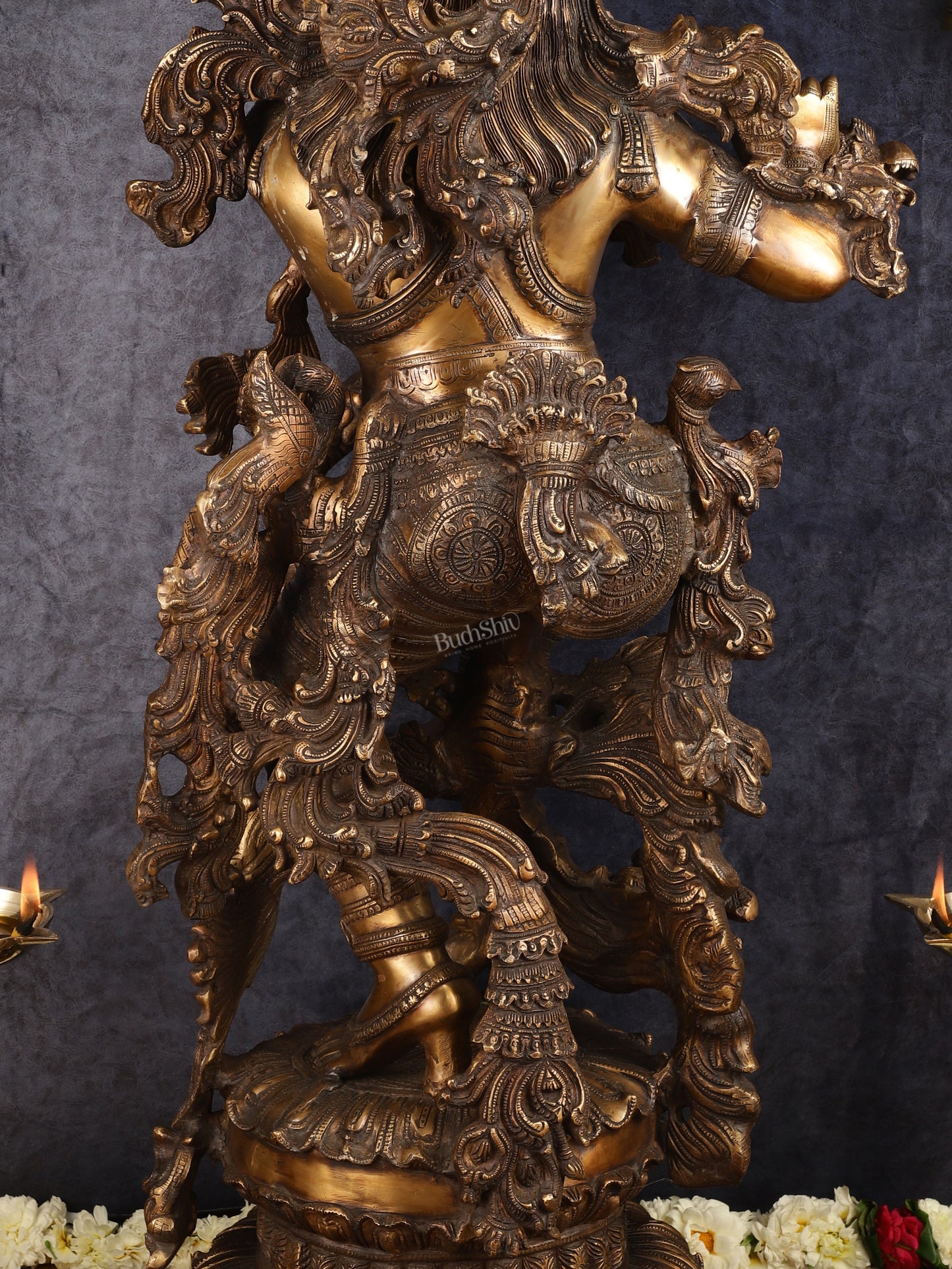 Handcrafted Large Lord Krishna Brass Sculpture - 43 inch/3.75 feet