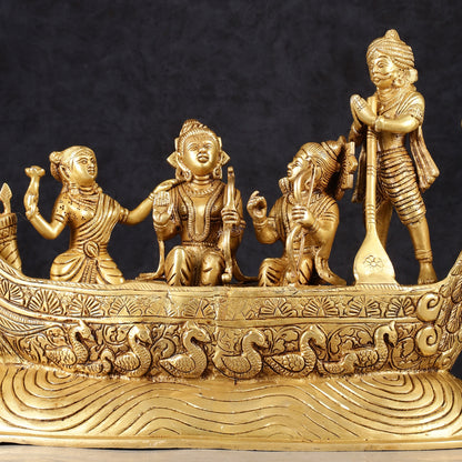 Lord Rama, Sita, and Lakshmana Statue with Kevat on boat brass statue