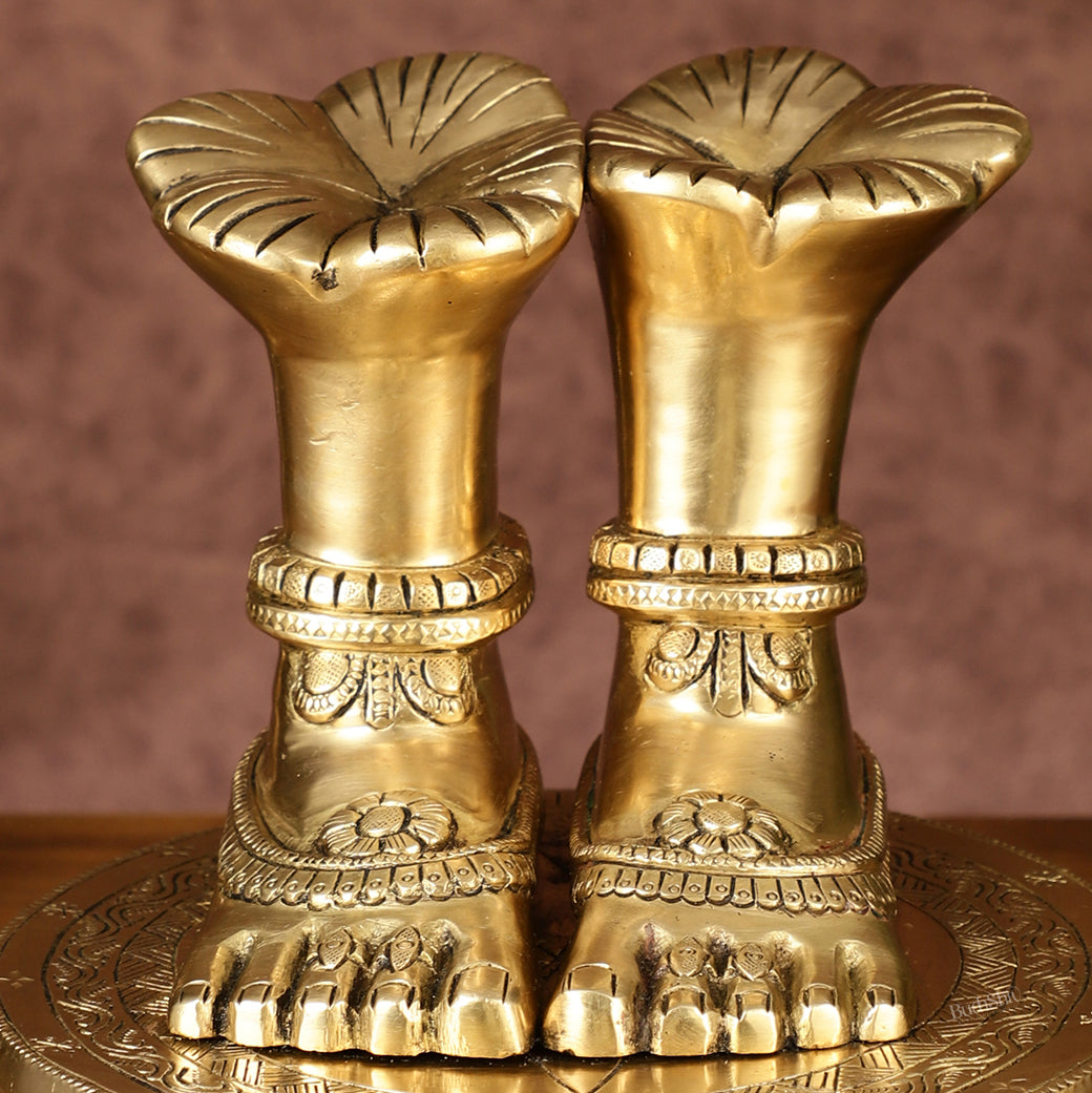 Brass Goddess Lakshmi Feet for Pooja Worship | 8.5 Inch