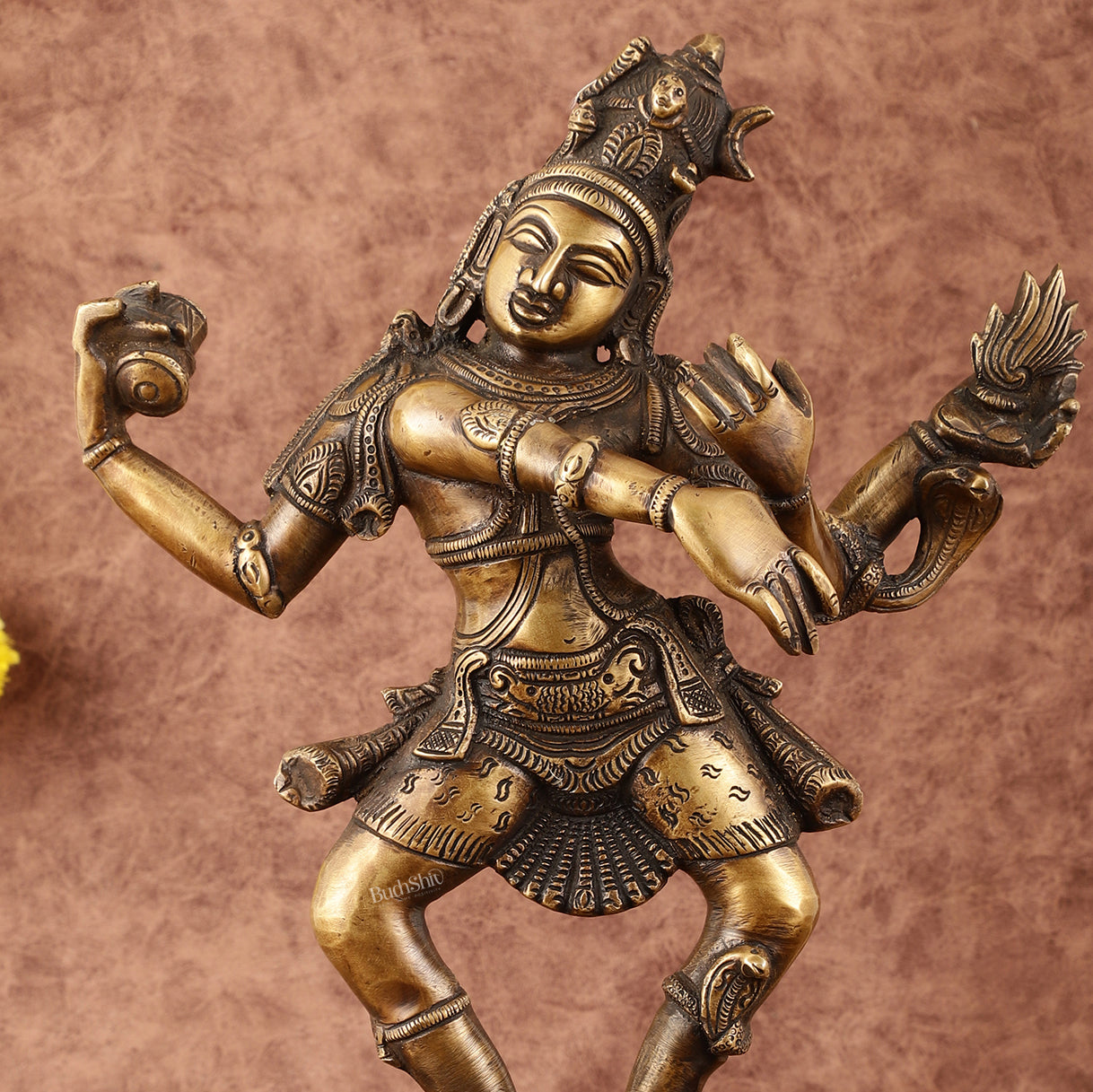 Pure Brass Dancing Shiva with Four Arms Statue - 14"