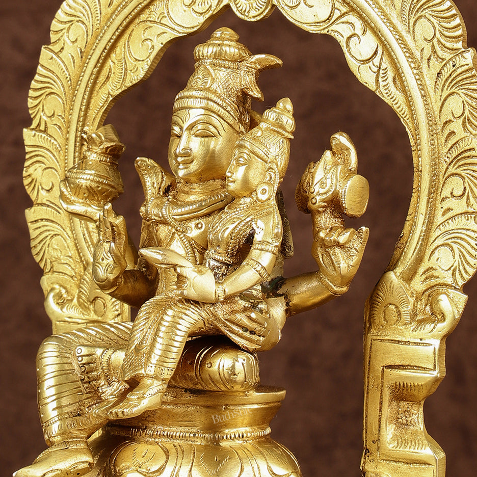 Brass Seated Shiva Parvati Idol with Frame | 10 inch