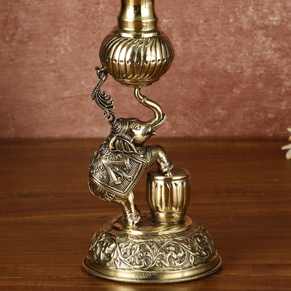 Brass Superfine Jumping Elephant Peacock Lamp - Intricately Handcrafted - 11.5" Tall