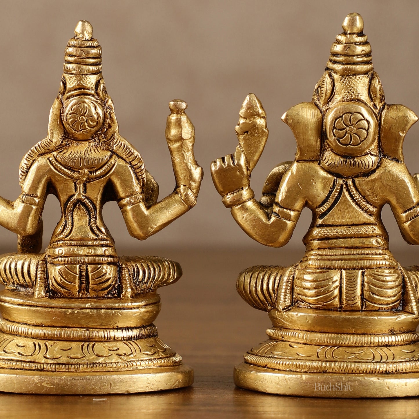 Pure Brass Small Lord Ganesha and Goddess Lakshmi Idol Pair | 3.5 Inch