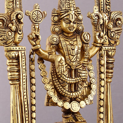 Superfine Brass Tirupati Balaji Idol with Prabhavali Frame - 12 Inch