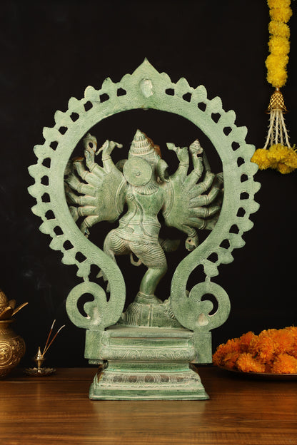 Brass Dancing Ganesha Statue - 25.5" Height, Antique Green Patina Finish