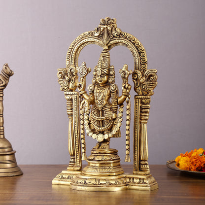 Superfine Brass Tirupati Balaji Idol with Prabhavali Frame - 12 Inch