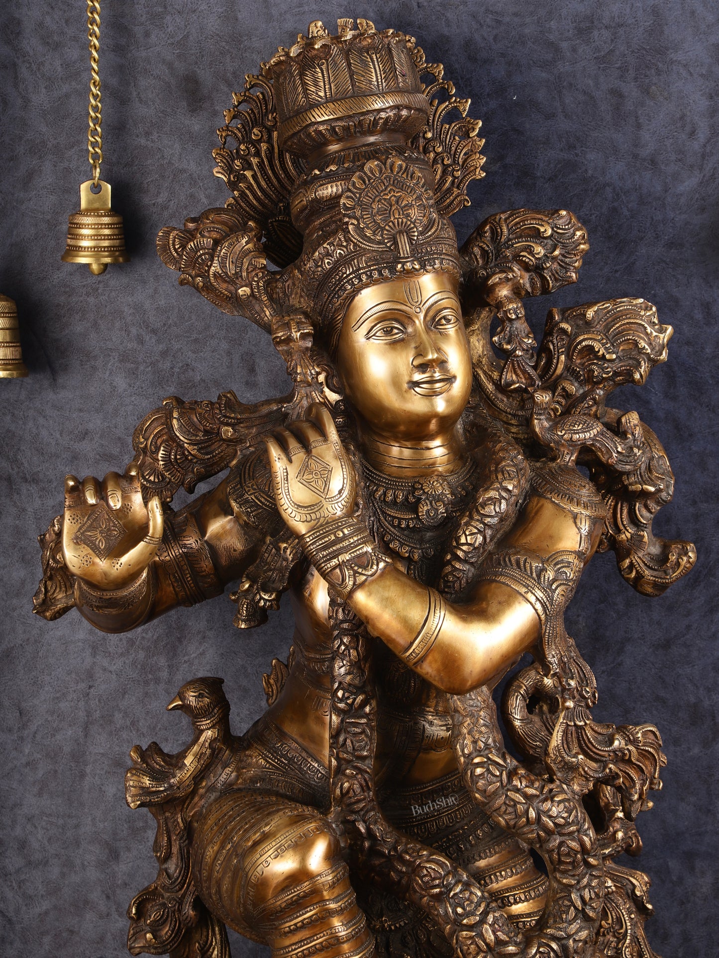 Handcrafted Large Lord Krishna Brass Sculpture - 43 inch/3.75 feet