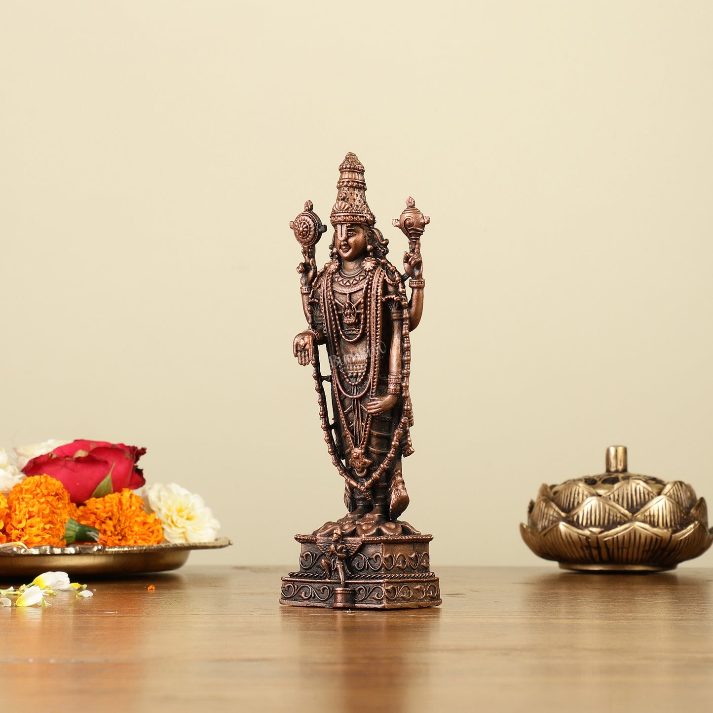 6.5" Pure Copper Tirupati Balaji Idol - Divine Statue