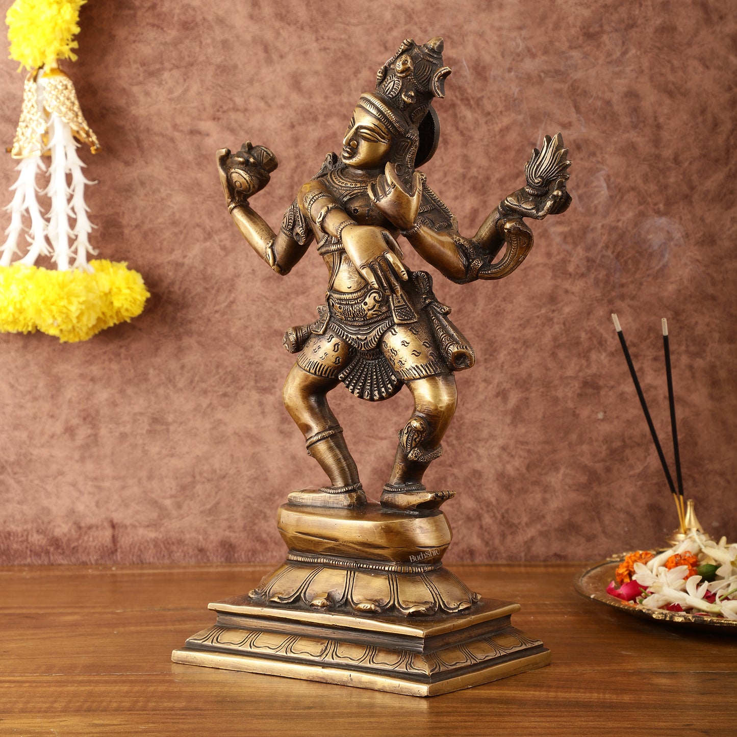 Pure Brass Dancing Shiva with Four Arms Statue - 14"