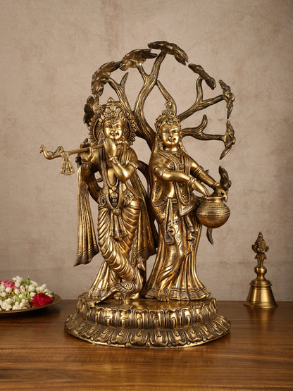 Radha Krishna Under Kadamba Tree | Superfine Brass Sculpture | 21 Inch Height