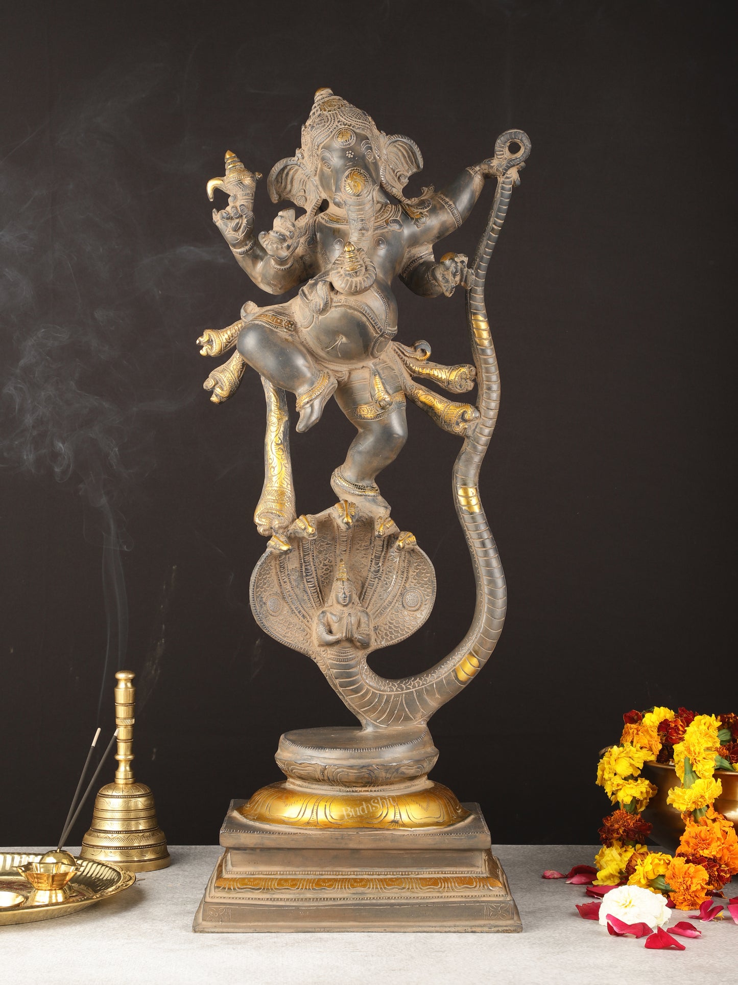 Brass Ganapathi Dancing on Snake 26"