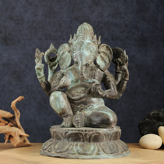 Indonesian Bronze Ganesha Statue | Lost Wax Sculpture | 17"