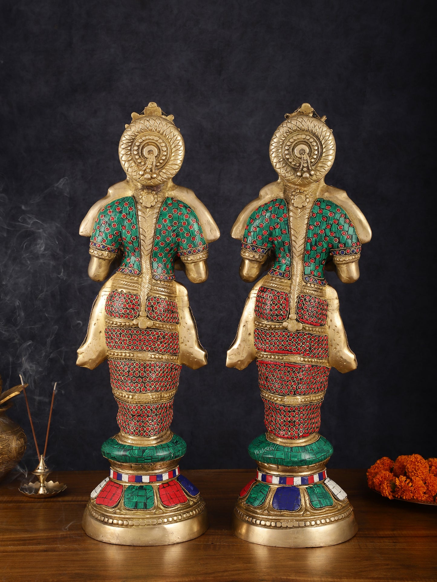 Brass Deep Lakshmi Pavaai Villaku with Intricate Stonework, 23" Height