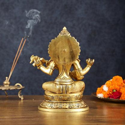 Brass Superfine Goddess Saraswati Statue – 10.5" Height, Finely Detailed