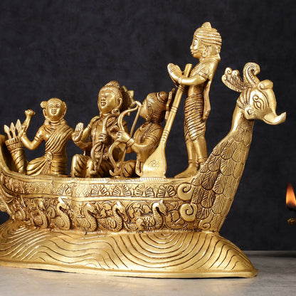 Lord Rama, Sita, and Lakshmana Statue with Kevat on boat brass statue