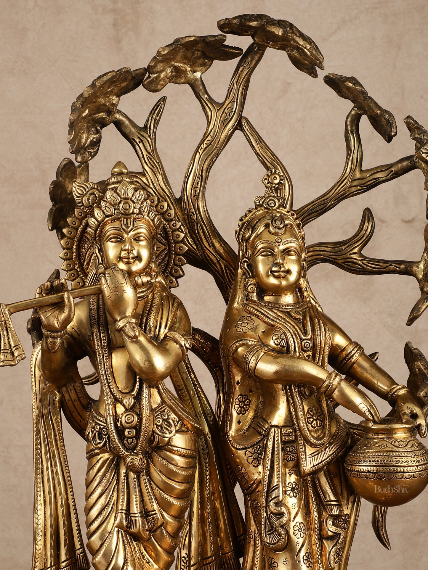 Radha Krishna Under Kadamba Tree | Superfine Brass Sculpture | 21 Inch Height