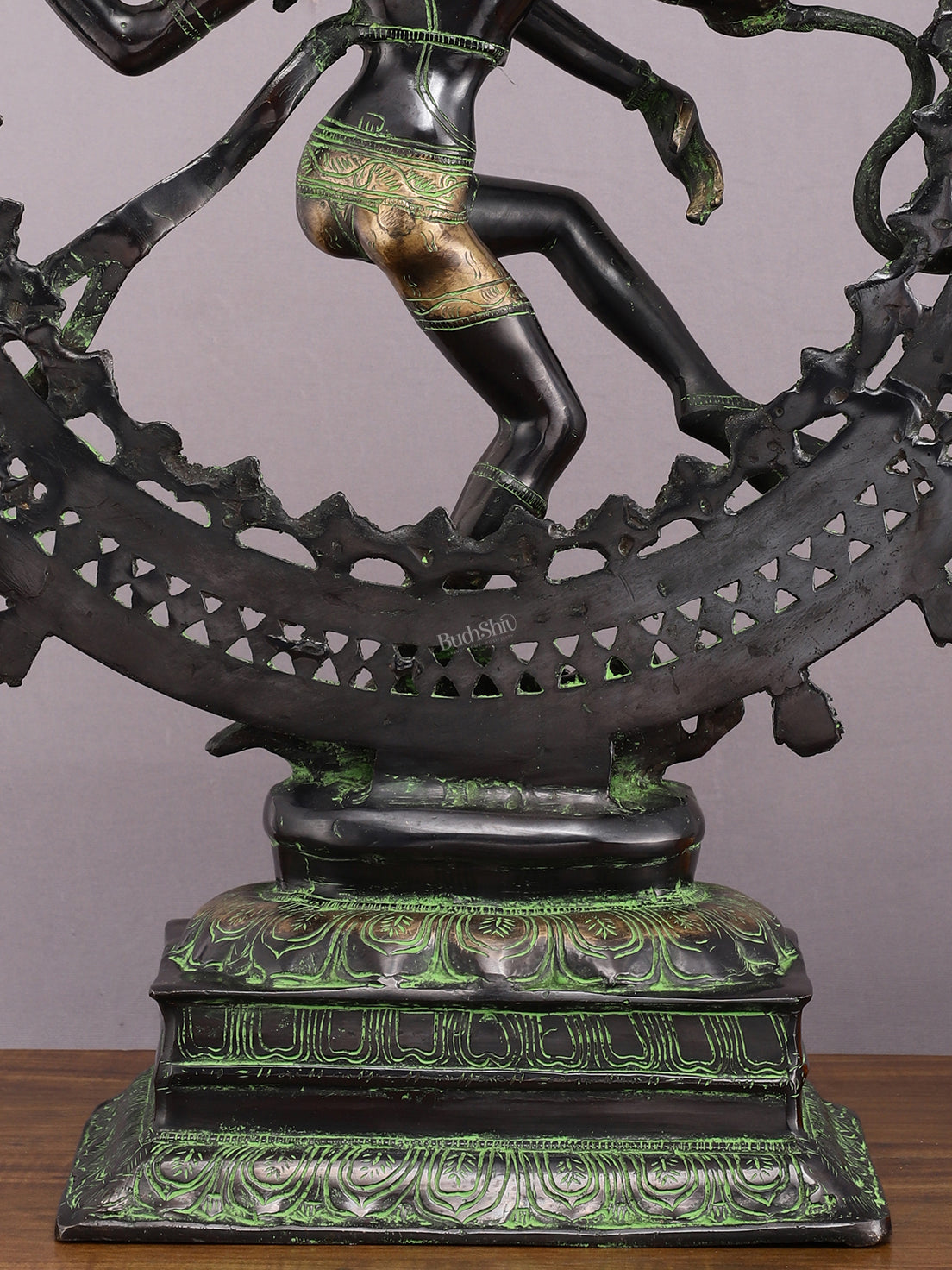 28" Superfine Brass Nataraja Statue - Golden Allure with Vintage Green and Black Touch