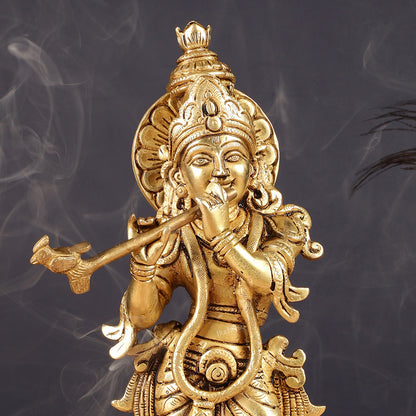 Antique Brass Lord Krishna Idol | Height 12.5 inch