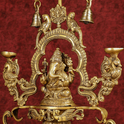 Pure Brass Lord Ganesha with multiple diyas oil lamps large