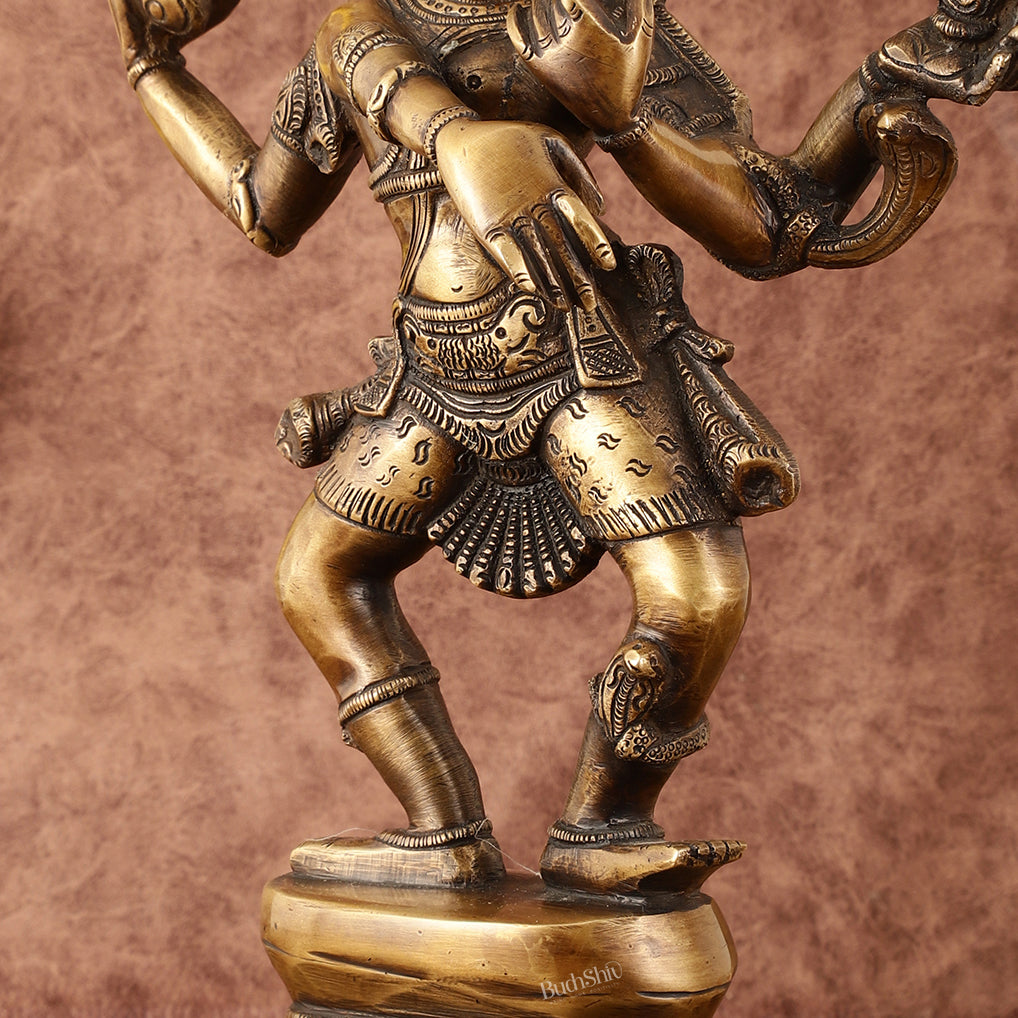 Pure Brass Dancing Shiva with Four Arms Statue - 14"