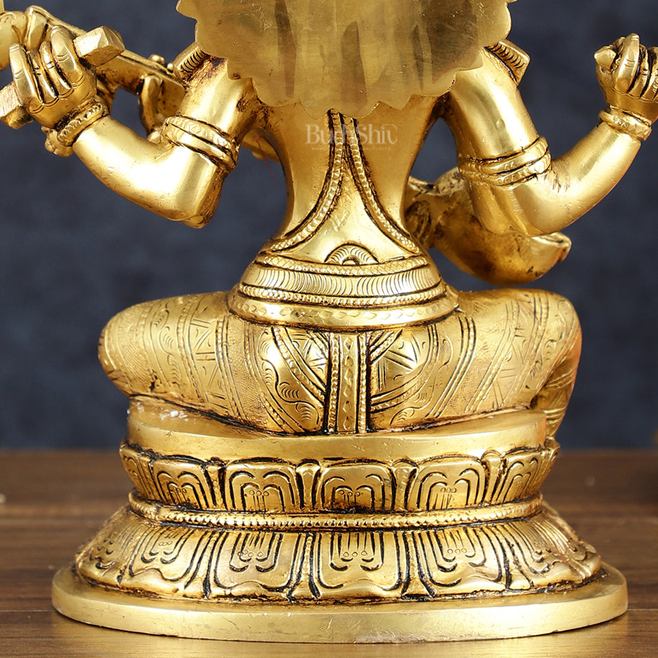 Brass Superfine Goddess Saraswati Statue – 10.5" Height, Finely Detailed