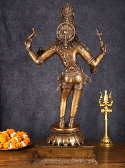 Antique Brass Handcrafted Standing Shiva as Pashupatinath Sculpture - Chola Style, 31.5"