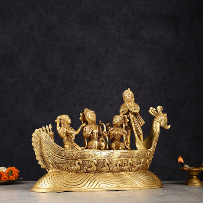 Lord Rama, Sita, and Lakshmana Statue with Kevat on boat brass statue